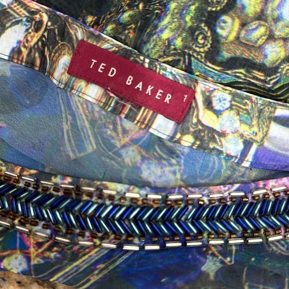 Ted Baker Kilop Beaded Embellished Sheer Kaftan Oversize Jewel Print Top Size 4 - Picture 4 of 10